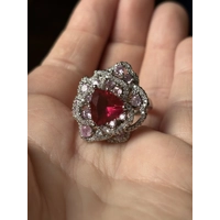 Sterling Silver Clear, Red & Pink Zircon Ring