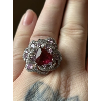 Sterling Silver Clear, Red & Pink Zircon Ring