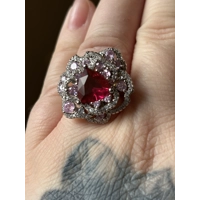 Sterling Silver Clear, Red & Pink Zircon Ring