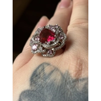 Sterling Silver Clear, Red & Pink Zircon Ring