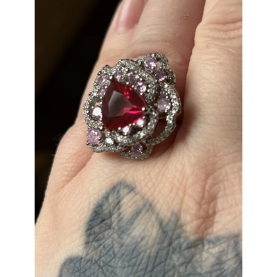 Sterling Silver Clear, Red & Pink Zircon Ring