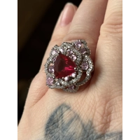 Sterling Silver Clear, Red & Pink Zircon Ring