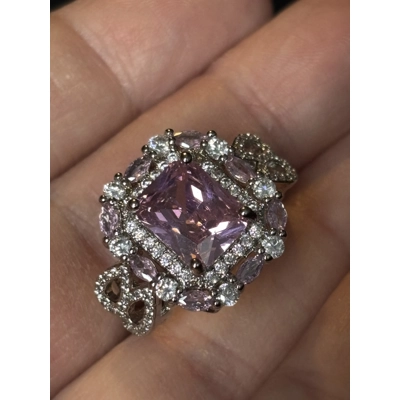 Sterling Silver Pink & Clear Zircon Ring