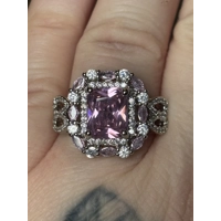 Sterling Silver Pink & Clear Zircon Ring