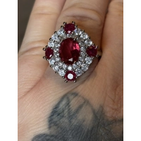 Sterling Silver Red & Clear Zircon Ring