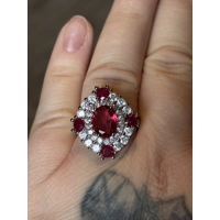 Sterling Silver Red & Clear Zircon Ring