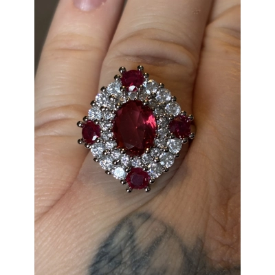 Sterling Silver Red & Clear Zircon Ring