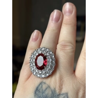 Sterling Silver Clear & Red Zircon Ring