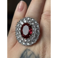 Sterling Silver Clear & Red Zircon Ring