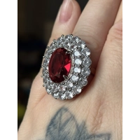 Sterling Silver Clear & Red Zircon Ring