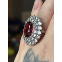 Sterling Silver Clear & Red Zircon Ring