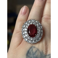 Sterling Silver Clear & Red Zircon Ring