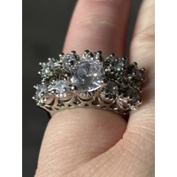 Sterling Silver Zircon Engagement & Wedding Ring Set