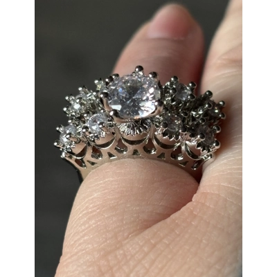 Sterling Silver Zircon Engagement & Wedding Ring Set