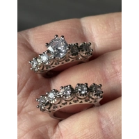 Sterling Silver Zircon Engagement & Wedding Ring Set