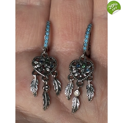 Sterling Silver Heart DreamCatcher Zircon Dangle Earrings