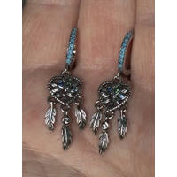 Sterling Silver Heart DreamCatcher Zircon Dangle Earrings