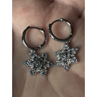 Sterling Silver Blue & Clear Zircon Snowflake Dangle Earrings