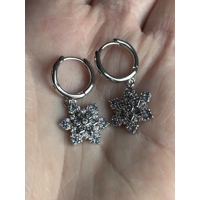 Sterling Silver Blue & Clear Zircon Snowflake Dangle Earrings