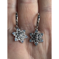 Sterling Silver Blue & Clear Zircon Snowflake Dangle Earrings