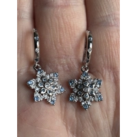 Sterling Silver Blue & Clear Zircon Snowflake Dangle Earrings