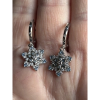Sterling Silver Blue & Clear Zircon Snowflake Dangle Earrings