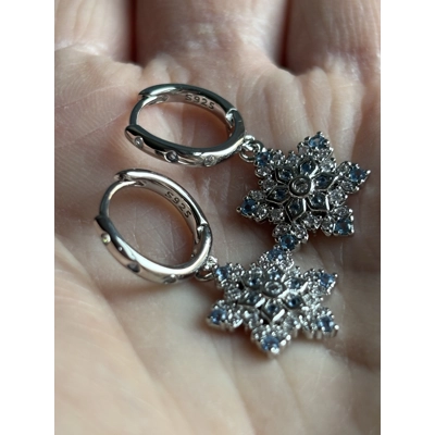 Sterling Silver Blue & Clear Zircon Snowflake Dangle Earrings