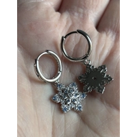 Sterling Silver Blue & Clear Zircon Snowflake Dangle Earrings