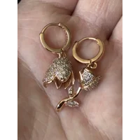 14ct 585 Rolled Gold Zircon Rose Earrings