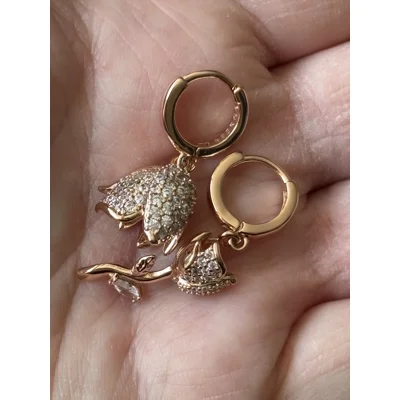 14ct 585 Rolled Gold Zircon Rose Earrings