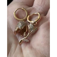 14ct 585 Rolled Gold Zircon Rose Earrings