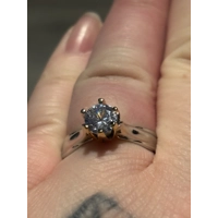 Sterling Silver Simulated Diamond Two Tone Ring