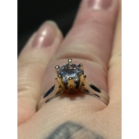 Sterling Silver Simulated Diamond Two Tone Ring