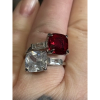 Sterling Silver Garnet & Clear Zircon Ring