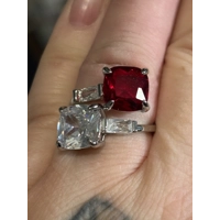 Sterling Silver Garnet & Clear Zircon Ring