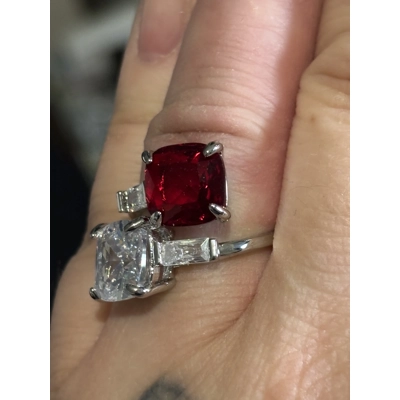 Sterling Silver Garnet & Clear Zircon Ring