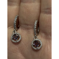 Sterling Silver Purple Zircon Dangle Earrings