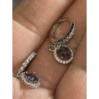 Sterling Silver Purple Zircon Dangle Earrings