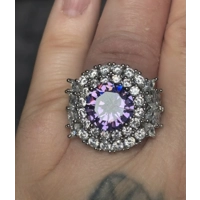 Sterling Silver Purple & Clear Zircon Statement Ring