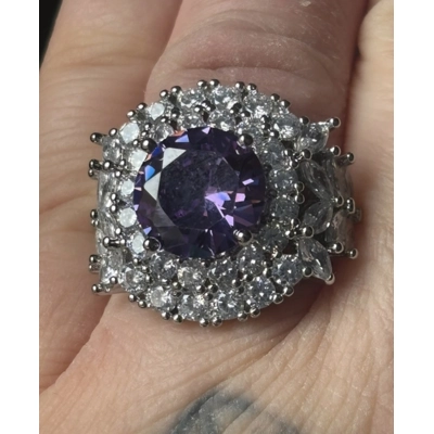 Sterling Silver Purple & Clear Zircon Statement Ring