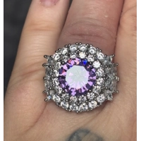 Sterling Silver Purple & Clear Zircon Statement Ring