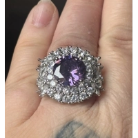 Sterling Silver Purple & Clear Zircon Statement Ring