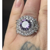 Sterling Silver Purple & Clear Zircon Statement Ring