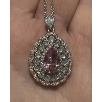 Sterling Silver Pink & Clear Teardrop Zircon Necklace