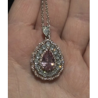 Sterling Silver Pink & Clear Teardrop Zircon Necklace