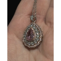 Sterling Silver Pink & Clear Teardrop Zircon Necklace