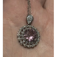 Sterling Silver Pink & Clear Round Zircon Necklace