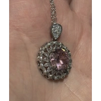 Sterling Silver Pink & Clear Round Zircon Necklace
