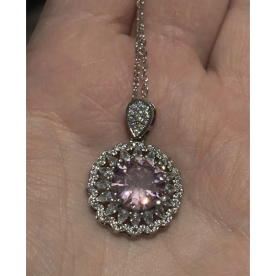 Sterling Silver Pink & Clear Round Zircon Necklace