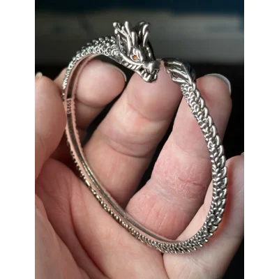 Sterling Silver Adjustable Unisex Dragon Bangle Bracelet